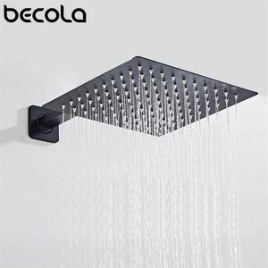 BECOLA Cabezal de ducha de lluvia cuadrado cromado negro ultrafino 2 mm 9 pulgadas 10 pulgadas Elección Baño Pared Montaje en techo Brazo de ducha 200925