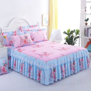 Bed Skirt 3-piece set of sanded lace bed king size bed ski double layer sheet double layer sheet dustproof pleated edges with 2 pillowcases 230410