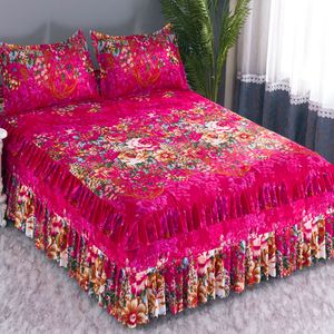 Falda de cama Falda de cama delgada Sin funda de almohada Sábana ajustable con estampado de flores Sábana cómoda Sábana King Queen Colcha Funda de colchón 230214