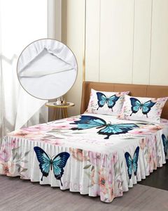 Jupe de lit papillon fleur Notes de musique, couvre-lit élastique avec taies d'oreiller, housse de matelas, ensemble de literie, drap