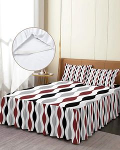 Falda de cama con estampado Medieval, cubrecamas elástico con fundas de almohada, Funda de colchón, Sábana, negro geométrico, rojo, gris