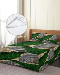 Jupe de lit Texture marbre vert, couvre-lit élastique avec taies d'oreiller, housse de protection de matelas, ensemble de literie, drap