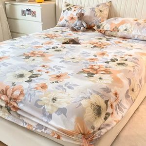 Juegos de ropa de cama 100 Funda de colchón de algodón con banda elástica Sábana ajustable 2 piezas Fundas de almohada Sábana Twin Single Double King B105A 231017