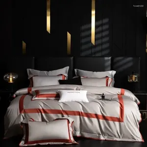 Conjuntos de ropa de cama 1000TC Premium Cotton Queen King Set 4pcs Gris Naranja Marco Patchwork Funda nórdica Hoja de cama Fundas de almohada para todas las estaciones