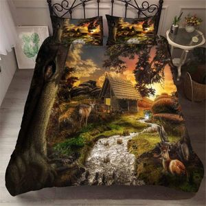 Ensembles de literie 2/3 pièces étoile lune ensemble nuit forêt housse de couette vieux château lit couette maison luxe taie d'oreiller