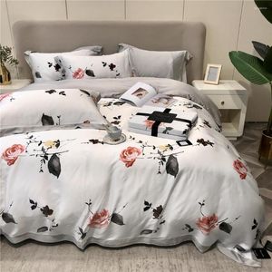 Ensembles de literie 2023 quatre pièces Simple coton Double ménage drap de lit housse de couette brodé confortable Floral blanc gris couleur