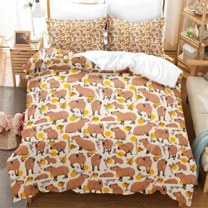 Ensembles de literie 2023 Kawaii Capybaras ensemble simple jumeau complet reine roi taille lit adulte enfant chambre housse de couette ensembles 3D ensemble de couverture de lit 231009