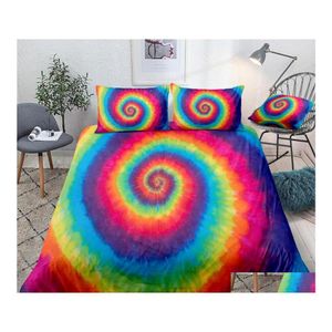 Juegos de cama 3 piezas Hippie Rainbow Tie Dye Colorf edredón de microfibra Er Set Queen Bed 3Pcs Textiles para el hogar teñidos Dropship Drop Delivery Dhaq8