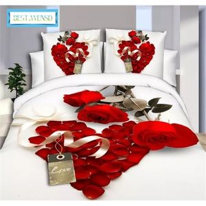 Conjuntos de ropa de cama 3D Funda de edredón King Size Set 34 unids Boda Hoja de edredón Fundas de almohada Red Rose Lily Ropa de cama Amor romántico 221114