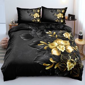 Juegos de cama Diseño 3D Flores Juegos de fundas nórdicas Juego de ropa de cama Edredón Fundas de edredón Fundas de almohada 220x240 Tamaño Negro Hogar Textil 230228