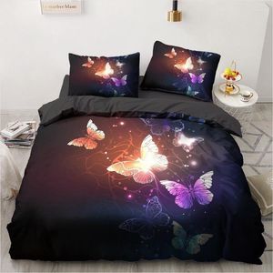 Conjuntos de ropa de cama Conjunto de mariposas con estampado digital 3D Manta individual doble King / Edredón / Funda nórdica Ropa de cama de San Valentín con rosas azules de lujo