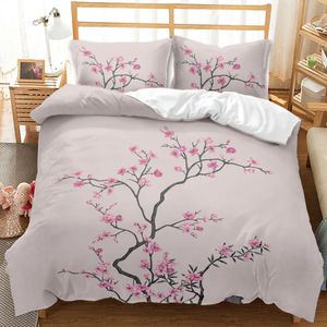 Ensembles de literie 3D fleur housse de couette ensemble printemps fleur de pêcher reine roi taille microfibre Branches pétale rose Floral couette 231017