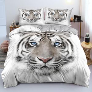 Juegos de cama Ropa de cama gris 3D Diseño personalizado Funda de edredón de tigre Fundas de edredón de animales y fundas de almohada 203 230 cm Ropa de cama de tamaño doble completo