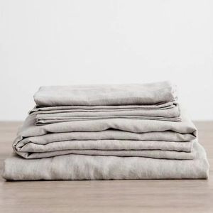 Juegos de ropa de cama Juego de sábanas de lino 100% lavado de 3 piezas Sábanas de lino natural 2 fundas de almohada Ropa de cama suave transpirable de granja Sábana plana 231023
