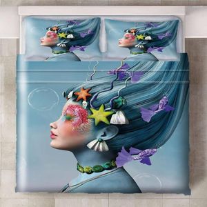 Juegos de cama 3 Unids / set Dream Girl Starfish Printing Set Sheet Children Room Bed Funda de almohada