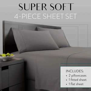 Juegos de ropa de cama Juego de sábanas de poliéster de lujo de 4 piezas - Juego de cama de color sólido para dormitorio o habitación de invitados