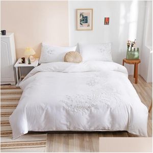 Ensembles de literie 60 coton d'exportation couette brodée taies d'oreiller trois fils élevés satin double livraison livraison maison jardin textiles Dhrvm