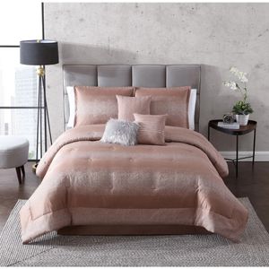 Beddengoedsets 7-delige metallic streep jacquard dekbedset rose en goud volledige koningin beddengoed set lakens kussenslopen 231128