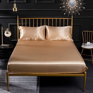 Bedding Sets 9 Colors Luxury Satin Silk Flat Bed Sheet Set Queen Size King Bedspread Mattress Cover