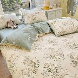 Juegos de ropa de cama AB estampado floral de doble cara 100% algodón Juego de funda nórdica suave y agradable para la piel con edredón de sábanas planas 221205