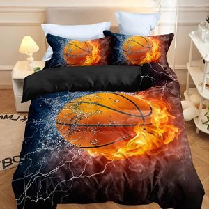 Conjuntos de ropa de cama Funda nórdica de baloncesto Juego de patrón de bola de agua de fuego 3D Edredón temático deportivo para niños Decoración de dormitorio para adolescentes