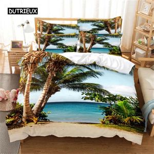 Juegos de ropa de cama playa de coco en 3D cubierta nórdica de plantas oceánicas colocador de plantas oceánicas para niñas decoración del dormitorio