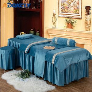 Sets de ropa de cama Set de masaje de salón de belleza 4pcs/set Jacquard Design Bed Skirt Sheet Cover Vivet Linen With Breath Hole Spa