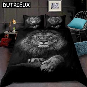 Ensembles de literie Ensemble de housse de couette à motif de lion noir Ensemble de couvre-lit en microfibre douce à imprimé animal réaliste 3D 3 pièces