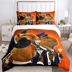 Ensembles de literie capybara club anime Housse de couette Ensemble de literie douillette Kawaii Housse de couette douce et taies d'oreiller pour adolescents SingleDoubleQueenKing 230625