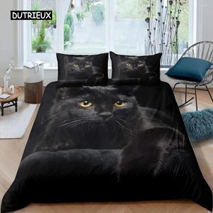 Conjuntos de ropa de cama Conjunto de cubierta de edredón de gato Patrón de gatos domésticos Twin Lindo gatito para niños Poliéster Misterioso Negro King Tamaño Edredón