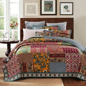 Conjuntos de ropa de cama CHAUSUB Vintage Quilt Set 3PCS Patchwork Colcha en la cama Colcha de algodón King Size Manta acolchada Edredón 231202