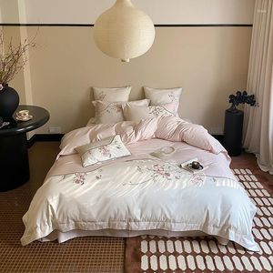 Conjuntos de ropa de cama Flores de estilo chino Bordado de lujo 1000TC Cubierta nórdica de algodón egipcio