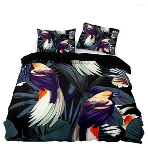 Conjuntos de ropa de cama Tapa de edredón de estilo country ultra suave con funda de almohada estampado de aves de colores vintage para doble tamaño