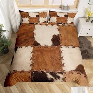 Ensembles de literie Cowe Couette Er Set King Sizework Vache Fourrure Imprimer Ferme Animal Microfibre Western Farmhouse Style Quilt Drop Livraison Accueil G Otx9E