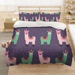 Juegos de ropa de cama animales estampados personalizados 3pcs alpaca nórdico cubierta funda de almohada de almohada cama lino ropa de cama de tamaño completo niños niños