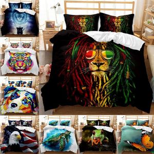 Juegos de ropa de cama Lindo Animal Impreso Conjunto Tiger Lion Dog Funda de edredón Twin King Size 2/3Pcs Edredón con funda de almohada