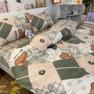 Juegos de ropa de cama Lindo oso de dibujos animados gato niños juegos de cama para niños funda nórdica suave sábana funda de almohada ropa de cama ropa de cama regalo para bebé 230309