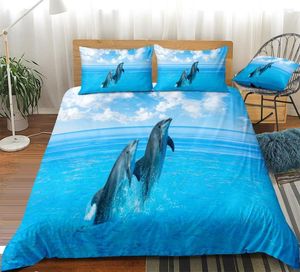 Conjuntos de ropa de cama Conjunto de delfines Océano Funda nórdica Mar Aniaml Ropa de cama Ropa de cama azul Camas Niños Niñas Textiles para el hogar
