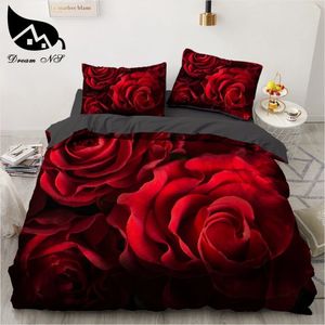 Ensembles de literie Dream NS Red Rose 3D Floral Housse de couette Ensemble Fleur Linge de lit Double Feuille Couette D'été Couette King Size 231202