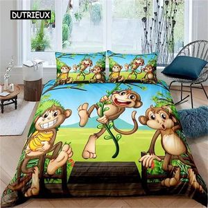 Ensembles de literie Cover Cover Migne Monkey Coutteur Forest Cartoon Animal sauvage Set For Kids Teens Toddler Room Decoration Cadeaux