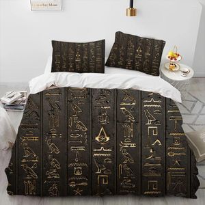 Ensembles de literie Mythologie égyptienne Pharaon Hiéroglyphes Ensemble de couette Housse de couette Lit Couette Taie d'oreiller Queen Size