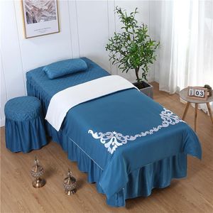 Conjuntos de ropa de cama Bordado europeo 4-6pcs Conjunto de salón de belleza Falda de cama Masaje Spa Funda de almohada Edredón Funda nórdica Silla Tamaño personalizado # S