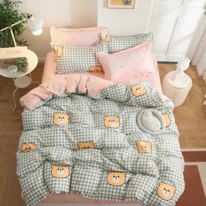 Sets de ropa de cama Evich dibujos animados de algodón lindo oso patrón de sábana cubierta de edredón con niños y niñas almohada suave edredón de un solo rey tamaño