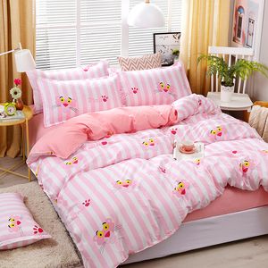 Ensembles de literie Mode Kawaii Panthère Rose Enfants De Luxe Couette Ensemble De Literie Dessin Animé Moderne Roi Reine Double Taille Linge De Lit Housse De Couette Ensemble Cadeau 230506