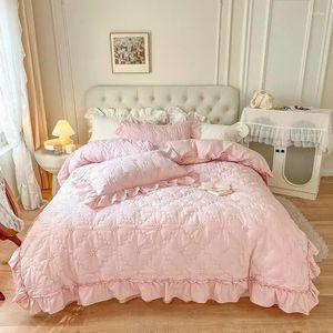 Ensemble de literie Four Seasons All Cotton 4pc Solid Princess Style Girl Heart Quilt Cover Feutte Pure Supplies