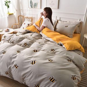 Juegos de ropa de cama, funda de edredón con estampado de abeja Simple gris, juego de moda A/B, sábanas y fundas de almohada suaves con patrón de doble cara