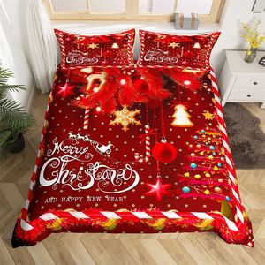 Conjuntos de ropa de cama Happy Year Set Feliz Navidad Funda nórdica Twin King para niños Niños Niña Microfibra Árbol de Navidad Edredón rojo 221115