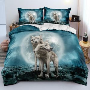 Juegos de cama HD pareja lobos blancos ropa de cama edredón/juego de funda nórdica completo doble tamaño King 203x230cm decoración de moda