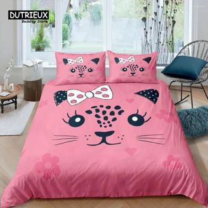 Ensembles de literie Home Living Luxury Cartoon Cat Set Hearts Housse de couette Taie d'oreiller Queen et King EU / US / AU / UK Taille Couette