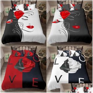 Juegos de cama Homesky Rose Flower 2/3 Pcs King Queen Sizes Beautif Woman Duvet Er Set Print Edredón Ropa de cama 201120 Drop Delivery Dhmgg